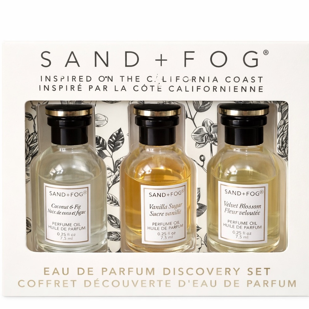 Sand + Fog Perfume Oil Discovery Set Coconut Fig Vanilla Sugar Velvet Blossom